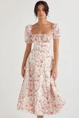House of CB Rose Print Puff Sleeve Midi Sundress Floral Size L/AU 12 for rent on The Volte - image 1