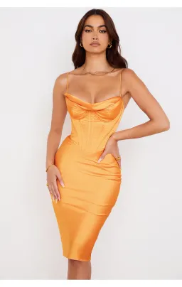 House of CB Myrna Corset Midi Dress Orange Size S/AU 8 for rent on The Volte - image 1