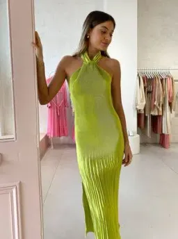 L'Idee Soirée Pleated Halter Gown Green Size 10 for rent on The Volte - image 2
