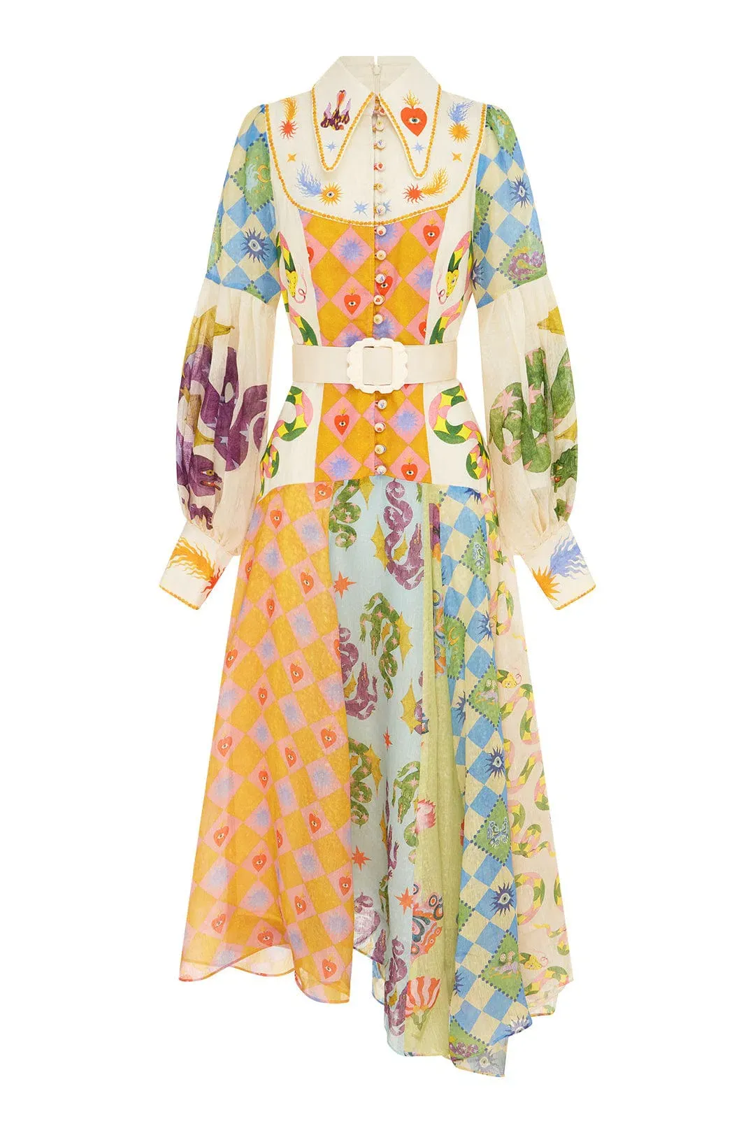 Alemais Lou Balloon Sleeve Shirtdress Multi Size 16 for rent on The Volte - main image