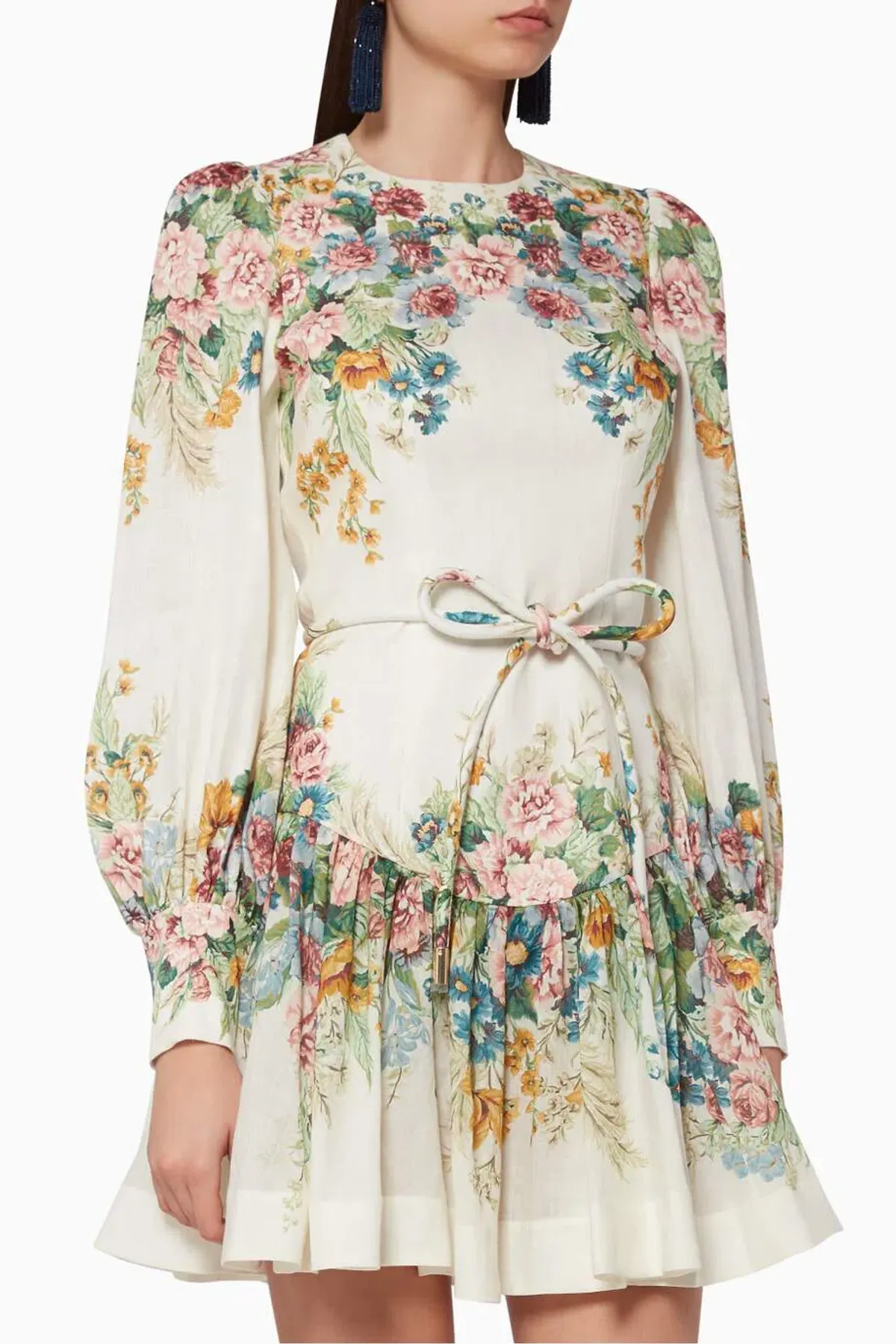 Zimmermann Wavelength Bell Sleeve Mini Dress Floral Size 0/Au 8 - Image 3