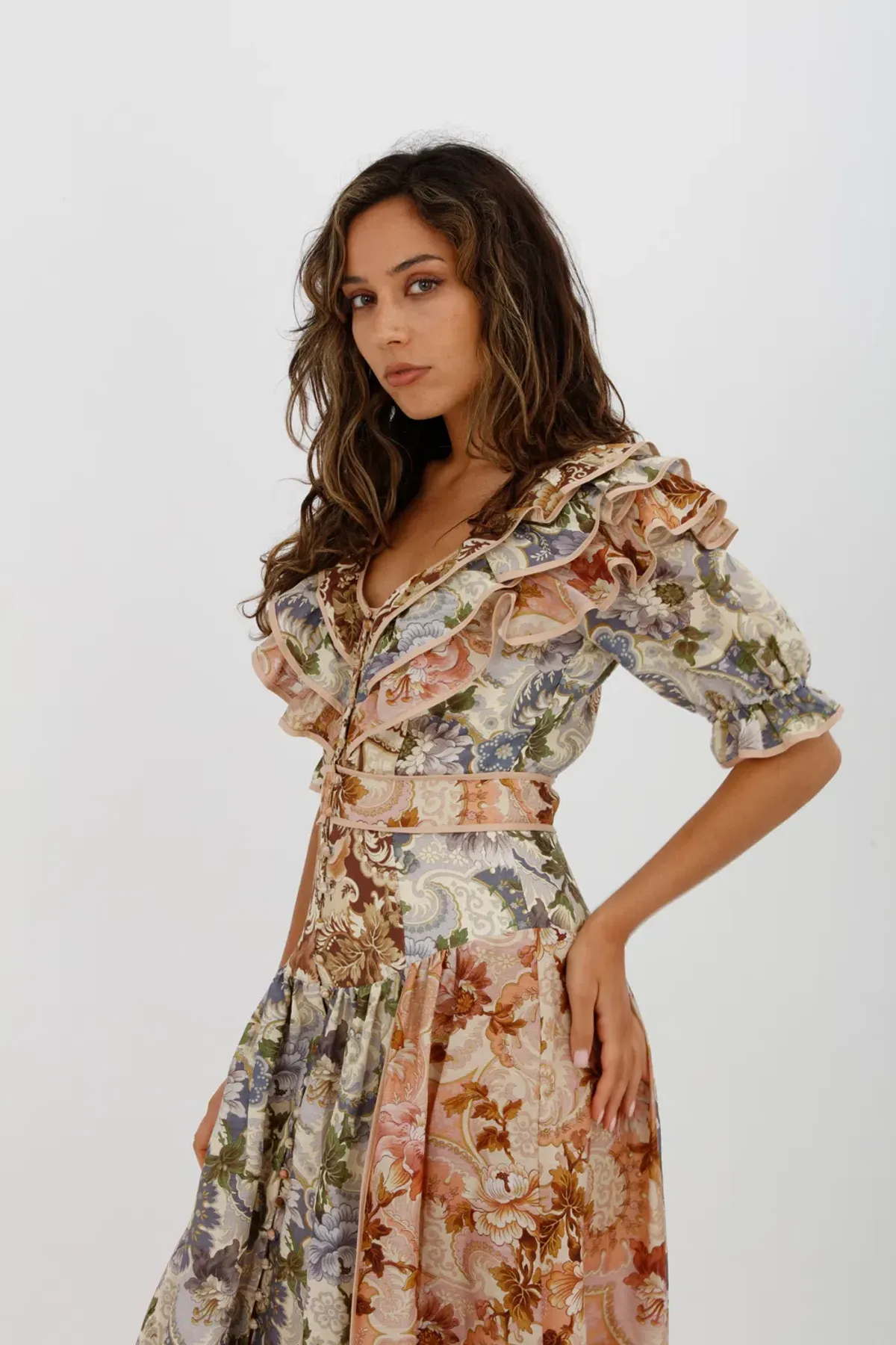 Alèmais Phillipa Ruffle Neck Midi Dress Floral Size 8 - Image 10