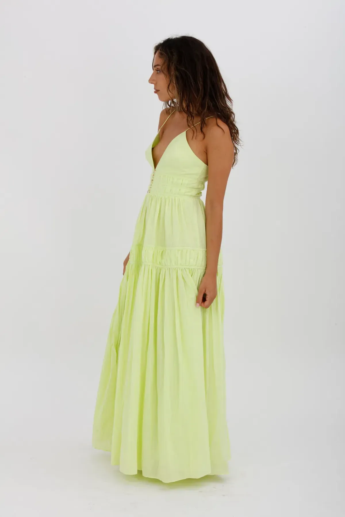 Aje Grace Tiered Midi Dress Pastel Yellow Green Size 10 - Image 10