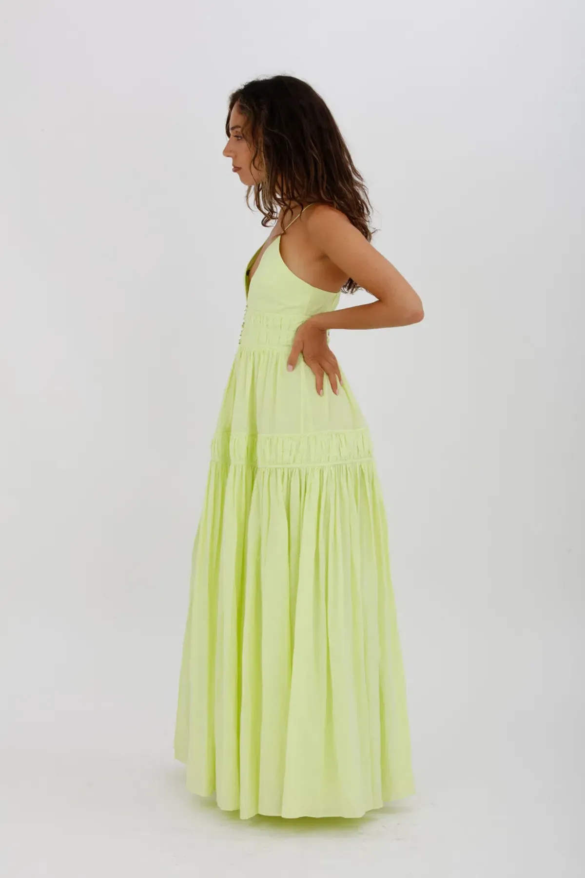 Aje Grace Tiered Midi Dress Pastel Yellow Green Size 10 - Image 5