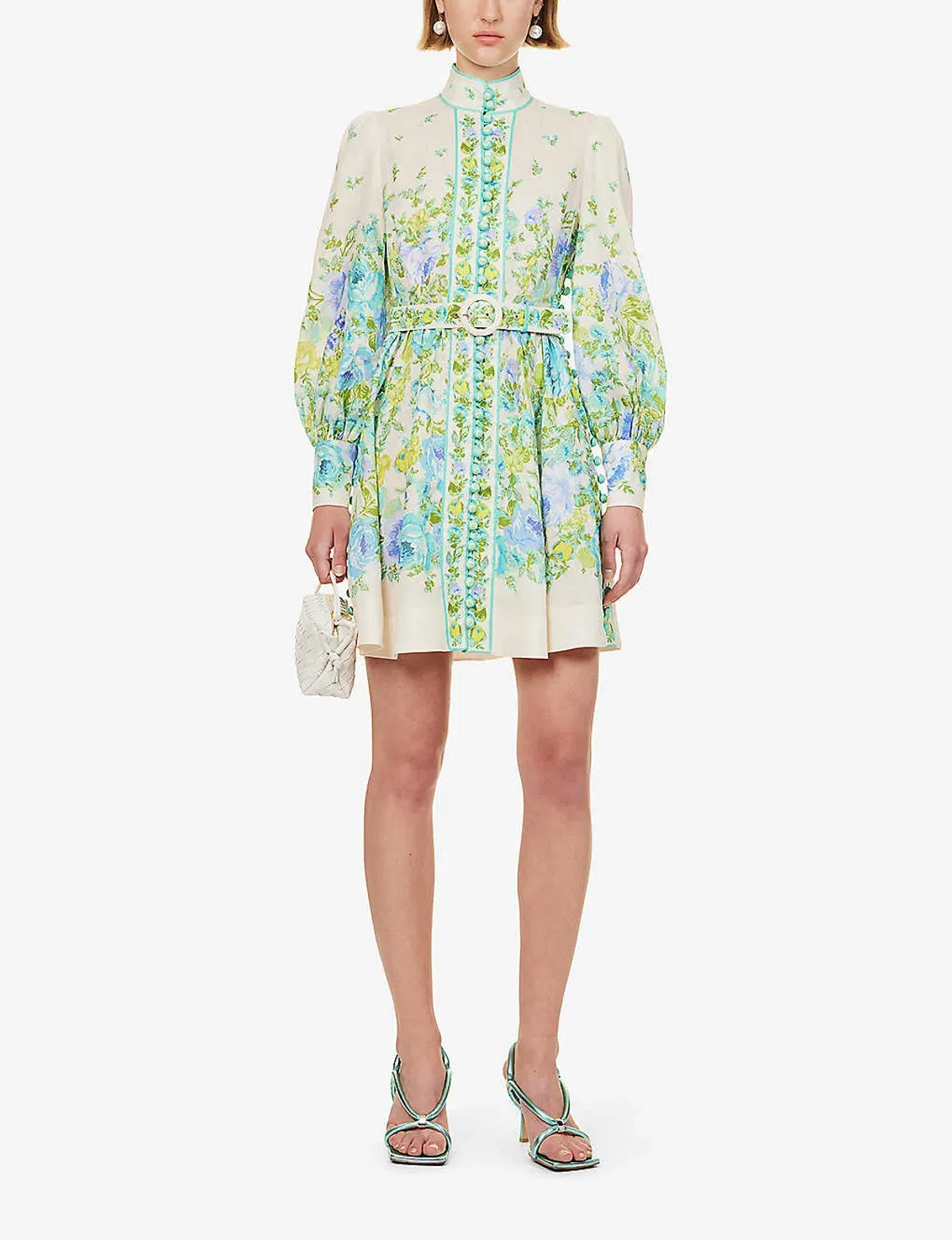 Zimmermann Raie Buttoned Mini Dress Teal/Blue Floral Size 1 / Au 10 - Image 1