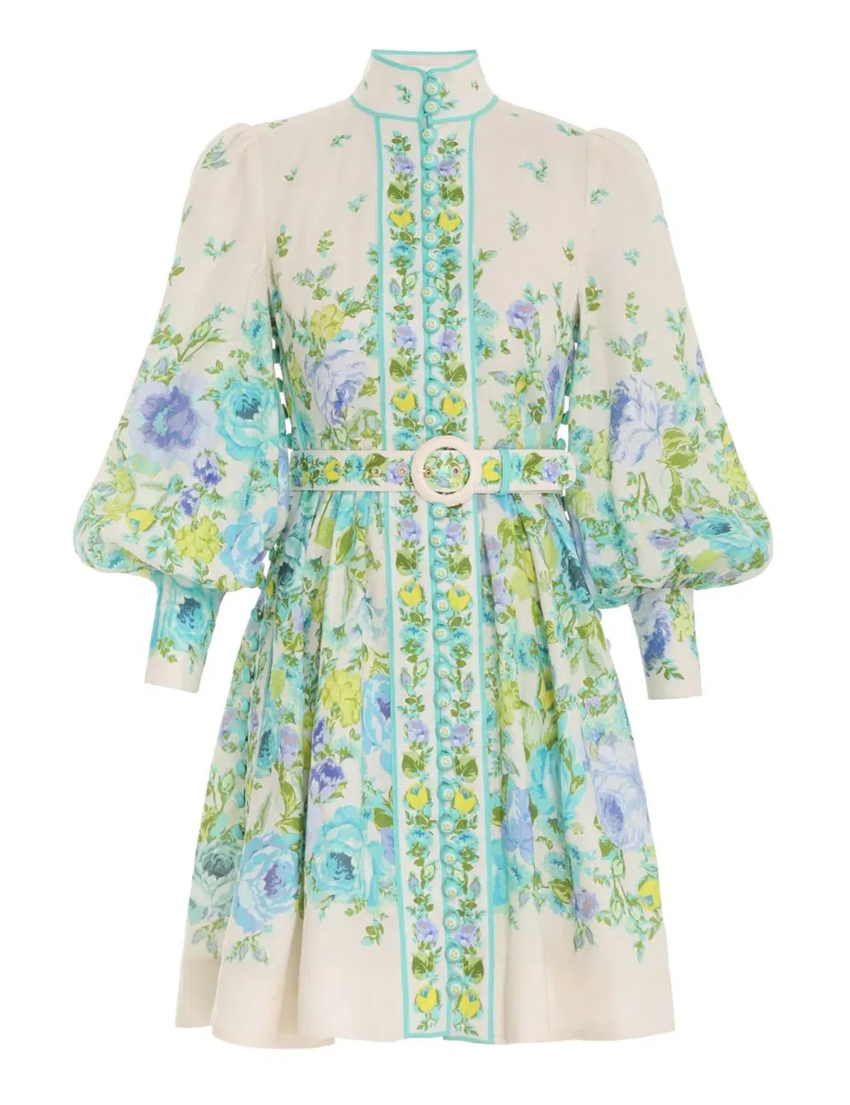 Zimmermann Raie Buttoned Mini Dress Teal/Blue Floral Size 1 / Au 10 - Image 2