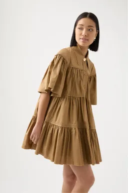 Aje Lana Smock Mini Dress Willow Brown Size AU 8 for rent on The Volte - image 3
