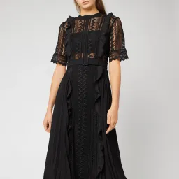 Self Portrait Geometric Lace Midi Dress Black Size AU 6 for rent on The Volte - image 3