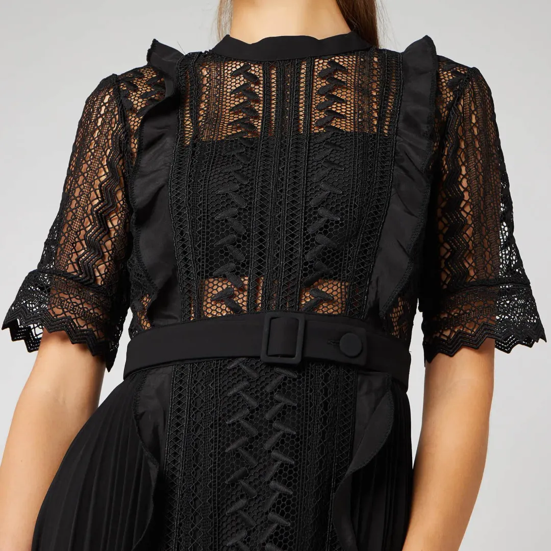 Self Portrait Geometric Lace Midi Dress Black Size AU 6 for rent on The Volte - main image