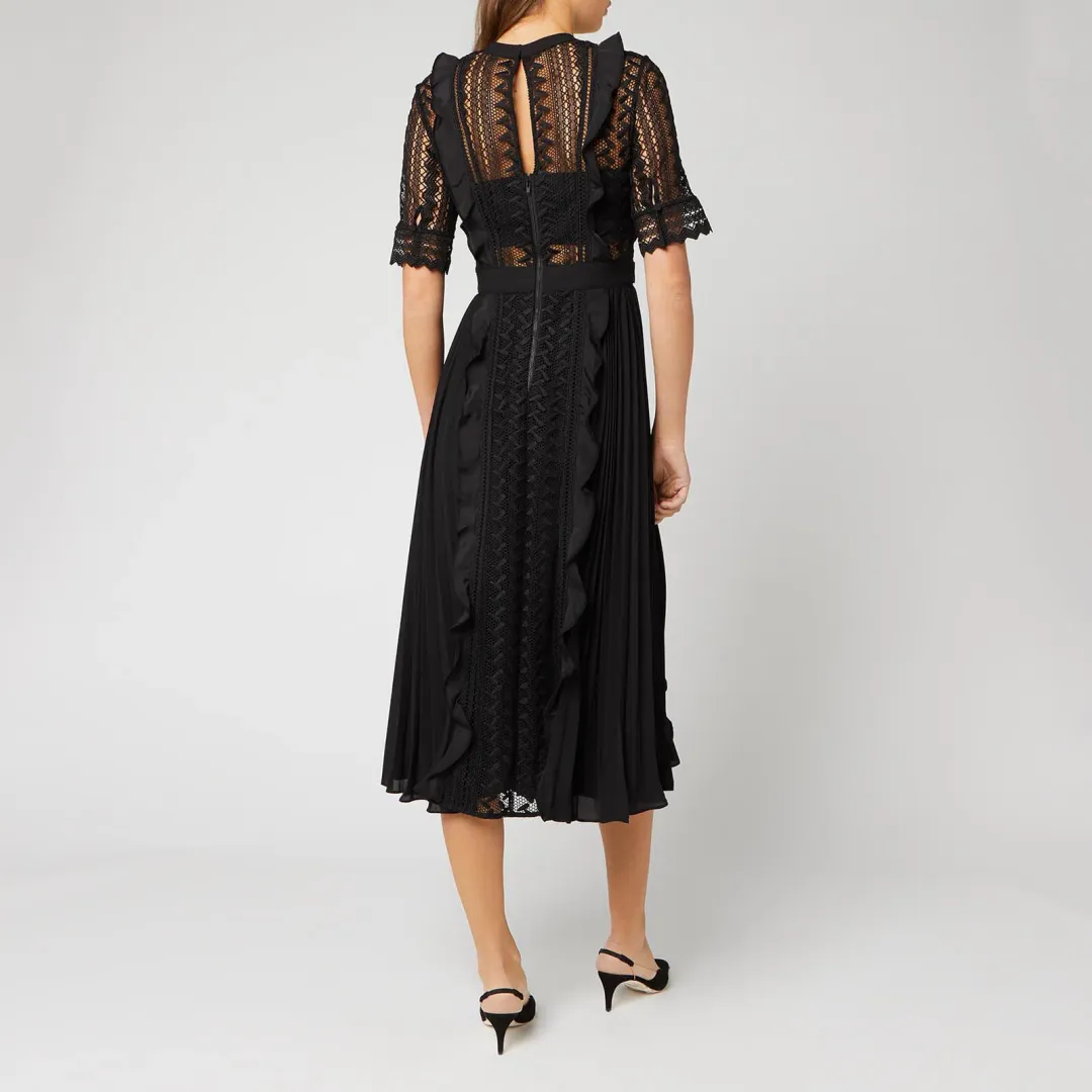 Self Portrait Geometric Lace Midi Dress Black Size AU 6 for rent on The Volte - main image