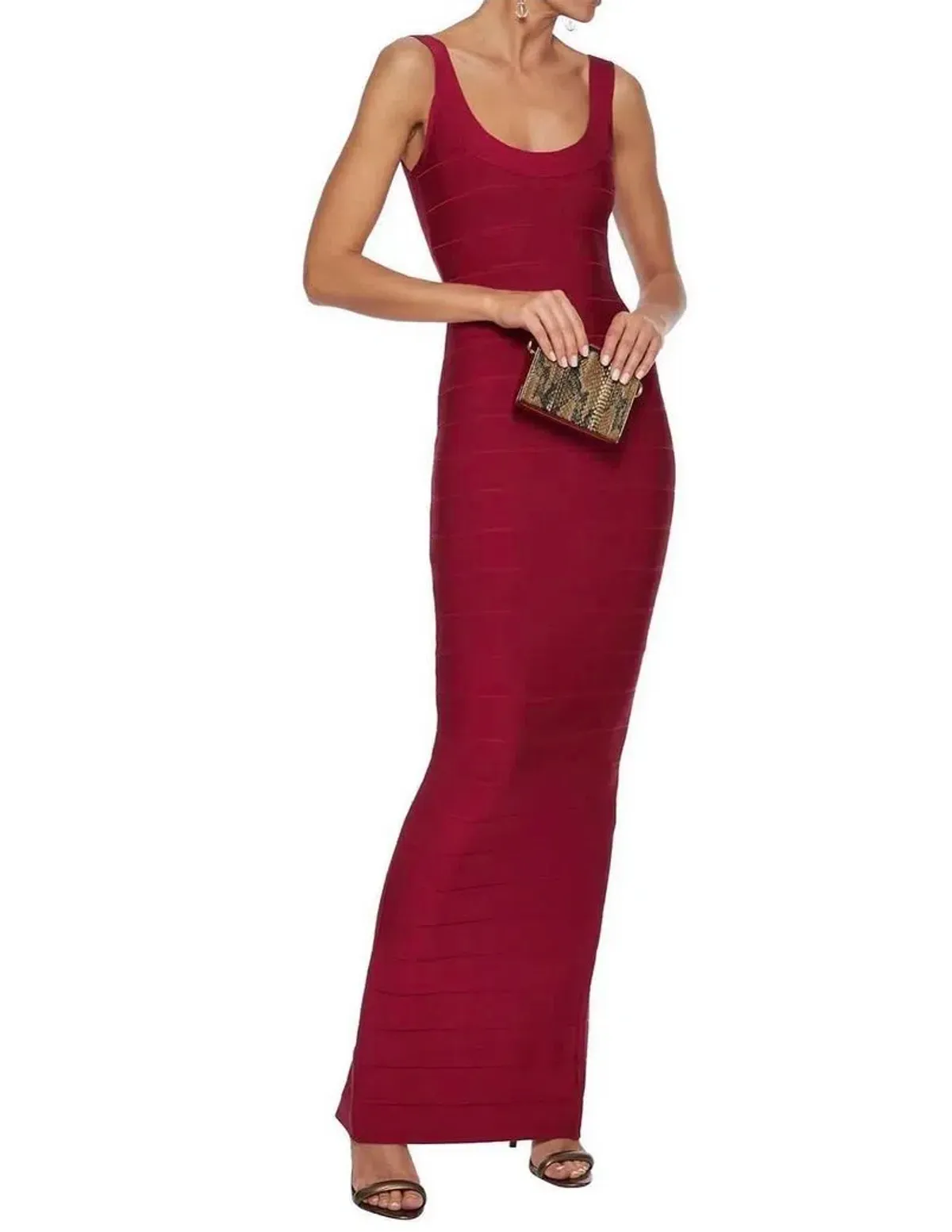 Herve Leger Cranberry Round Neck Gown Red Size Small for rent on The Volte - main image