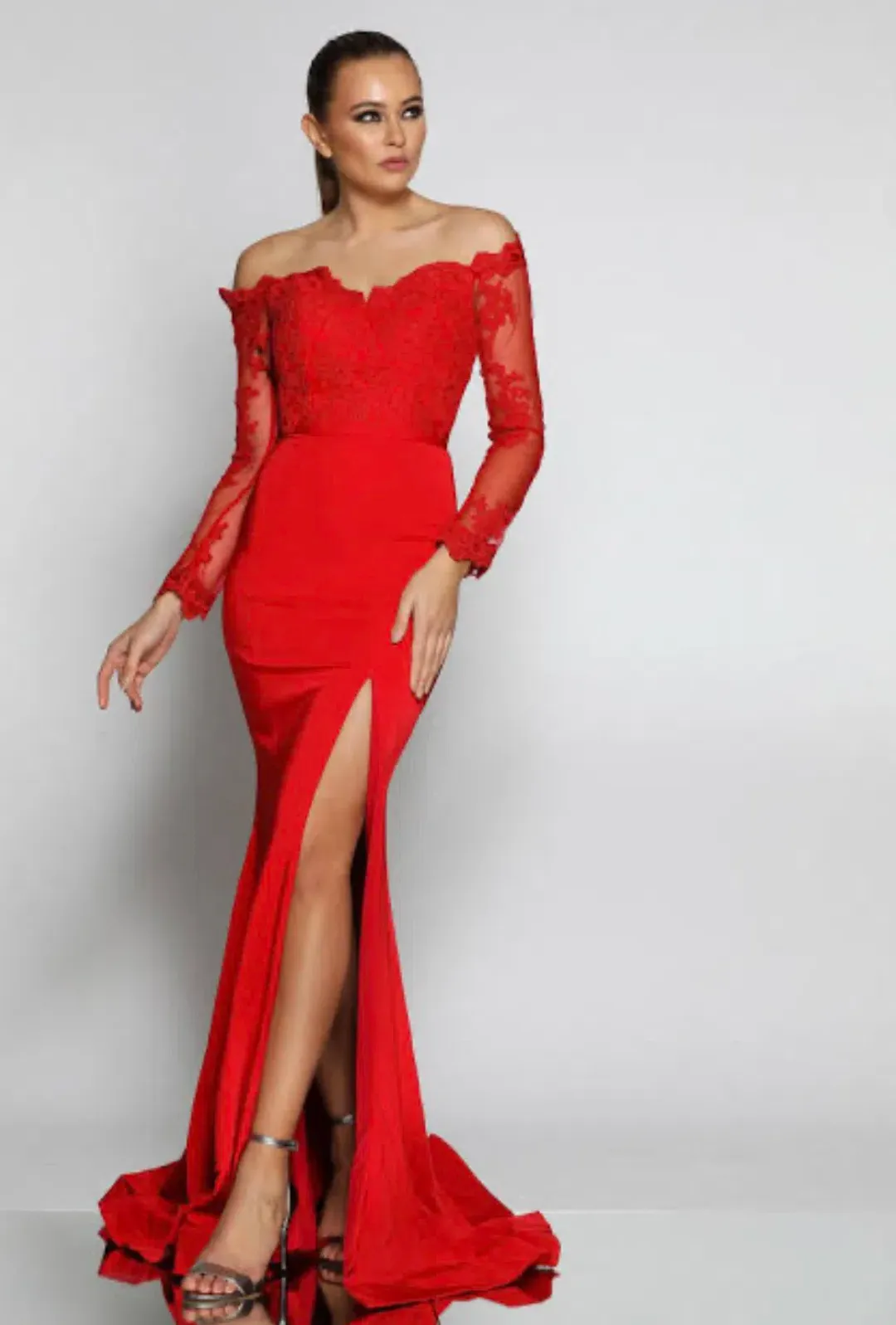 Jadore JX052 Lace Gown Red Size 14 for rent on The Volte - main image