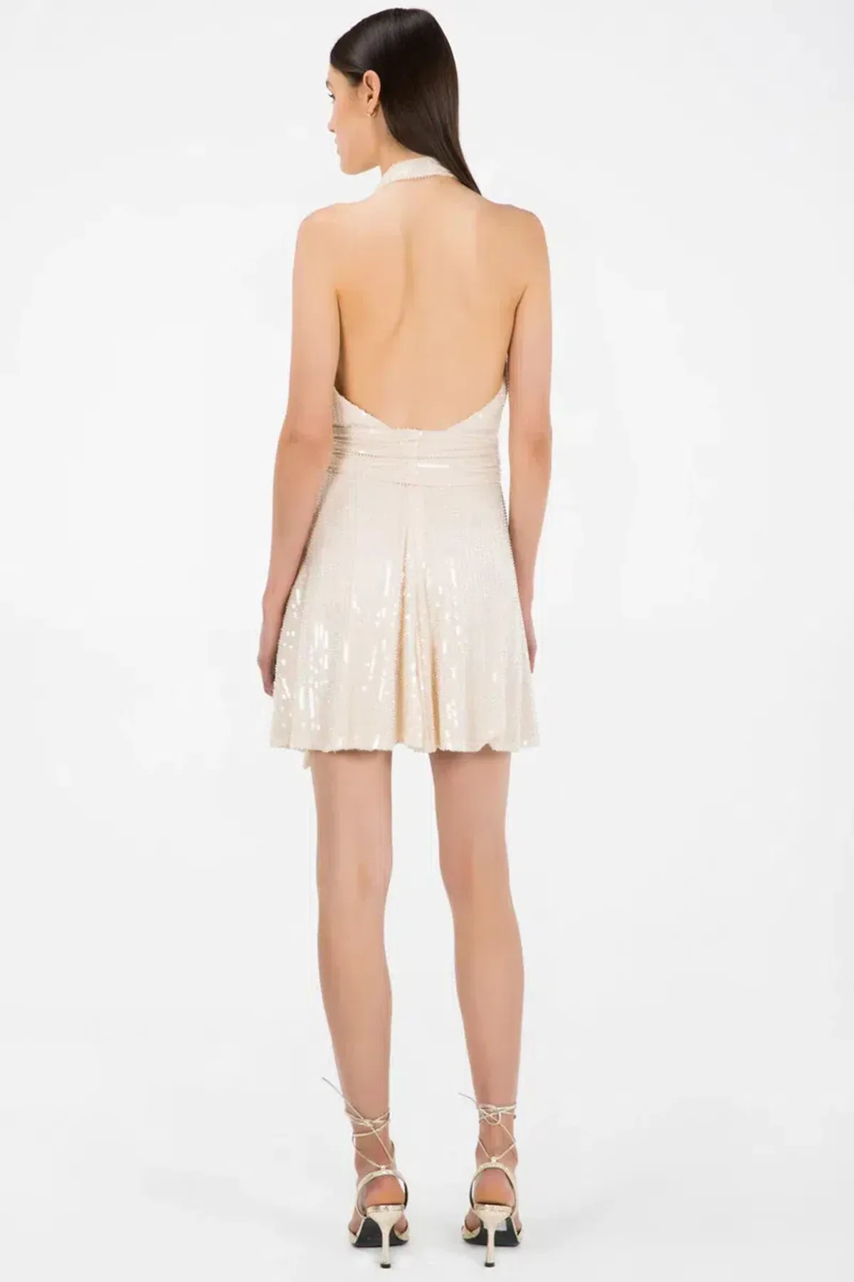MISHA Embellished Sequin Dress Cream Size 8/S - Image 3