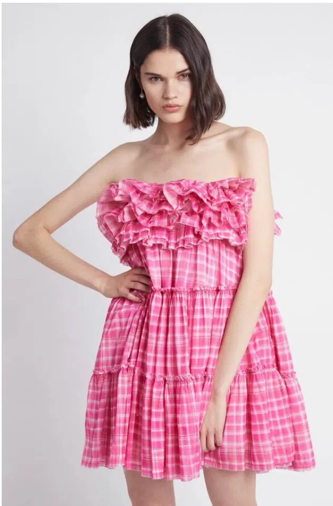 Aje Bungalow Tiered Mini Dress Pink Size 10 for rent on The Volte - main image