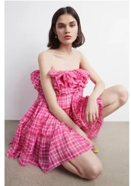 Aje Bungalow Tiered Mini Dress Pink Size 10 for rent on The Volte - image 2