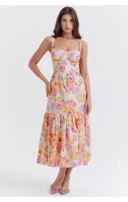 House of CB Elia Midi Dress Ivory Floral Size L / Au 12 (+cup) for rent on The Volte - image 2