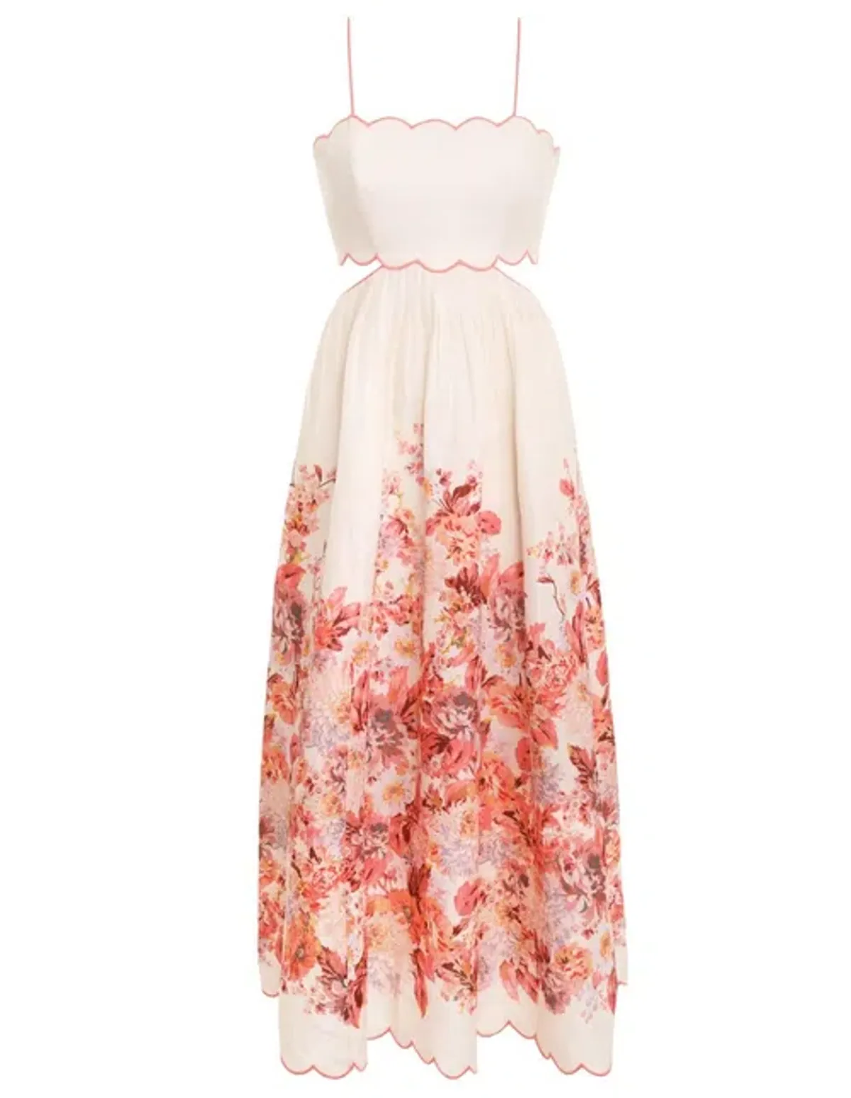 Zimmermann The Devi Scallop Midi Dress in Cream Floral Size 0/Au 8 - Image 4