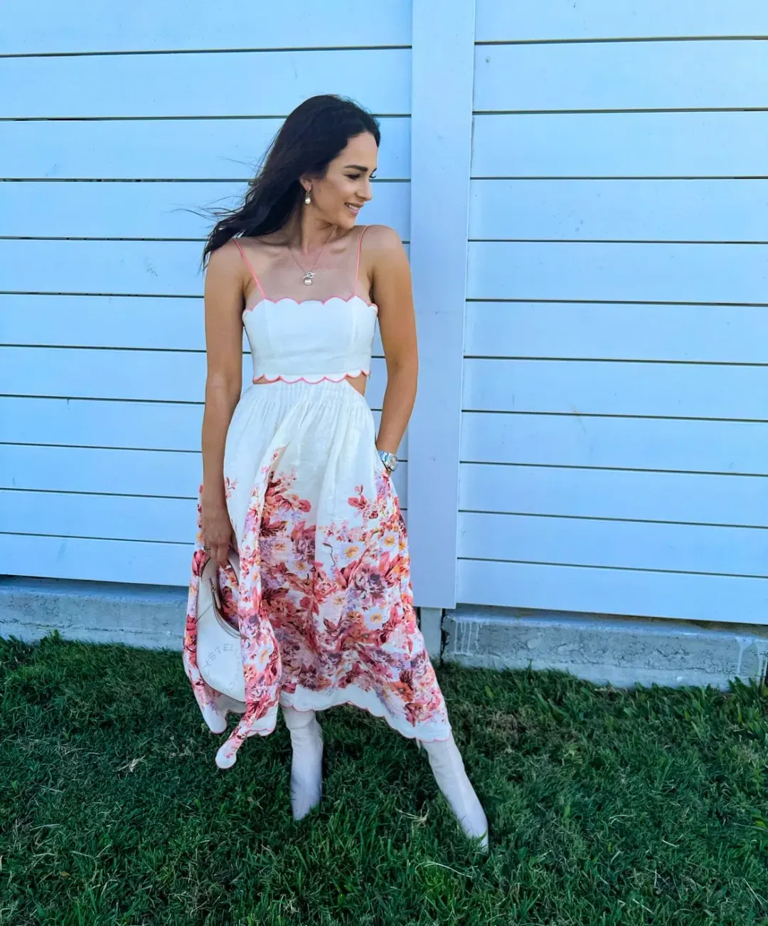 Zimmermann The Devi Scallop Midi Dress in Cream Floral Size 0/Au 8 for rent on The Volte - main image