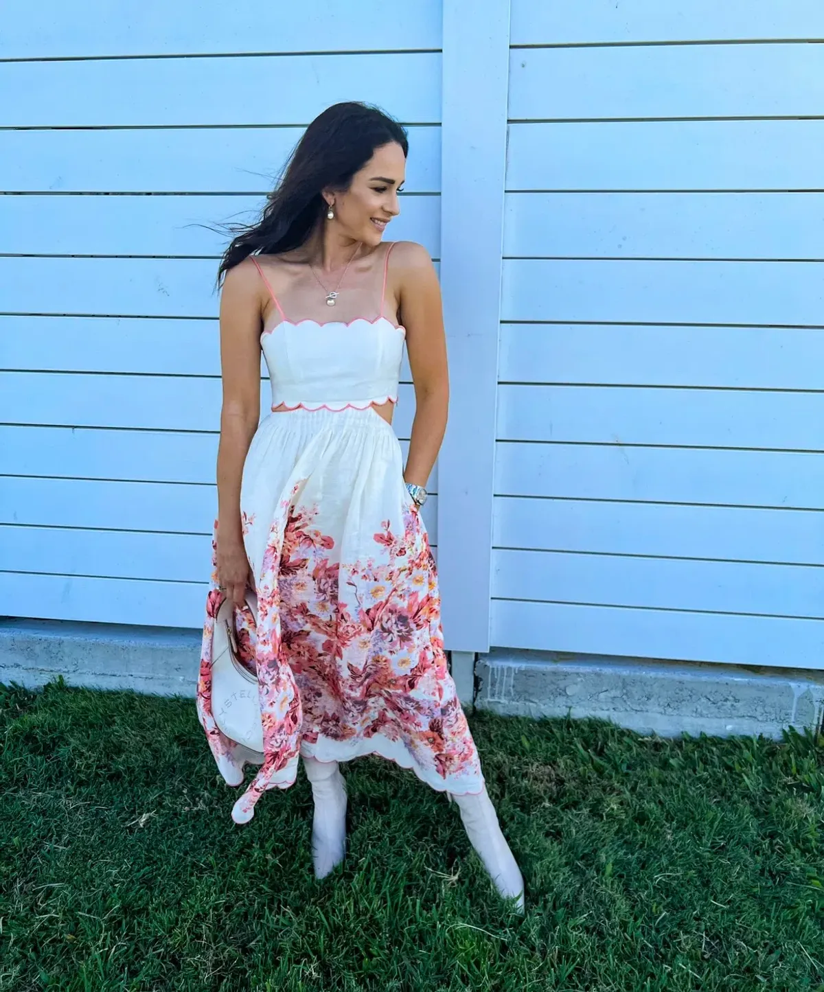 Zimmermann The Devi Scallop Midi Dress in Cream Floral Size 0/Au 8 - Image 2