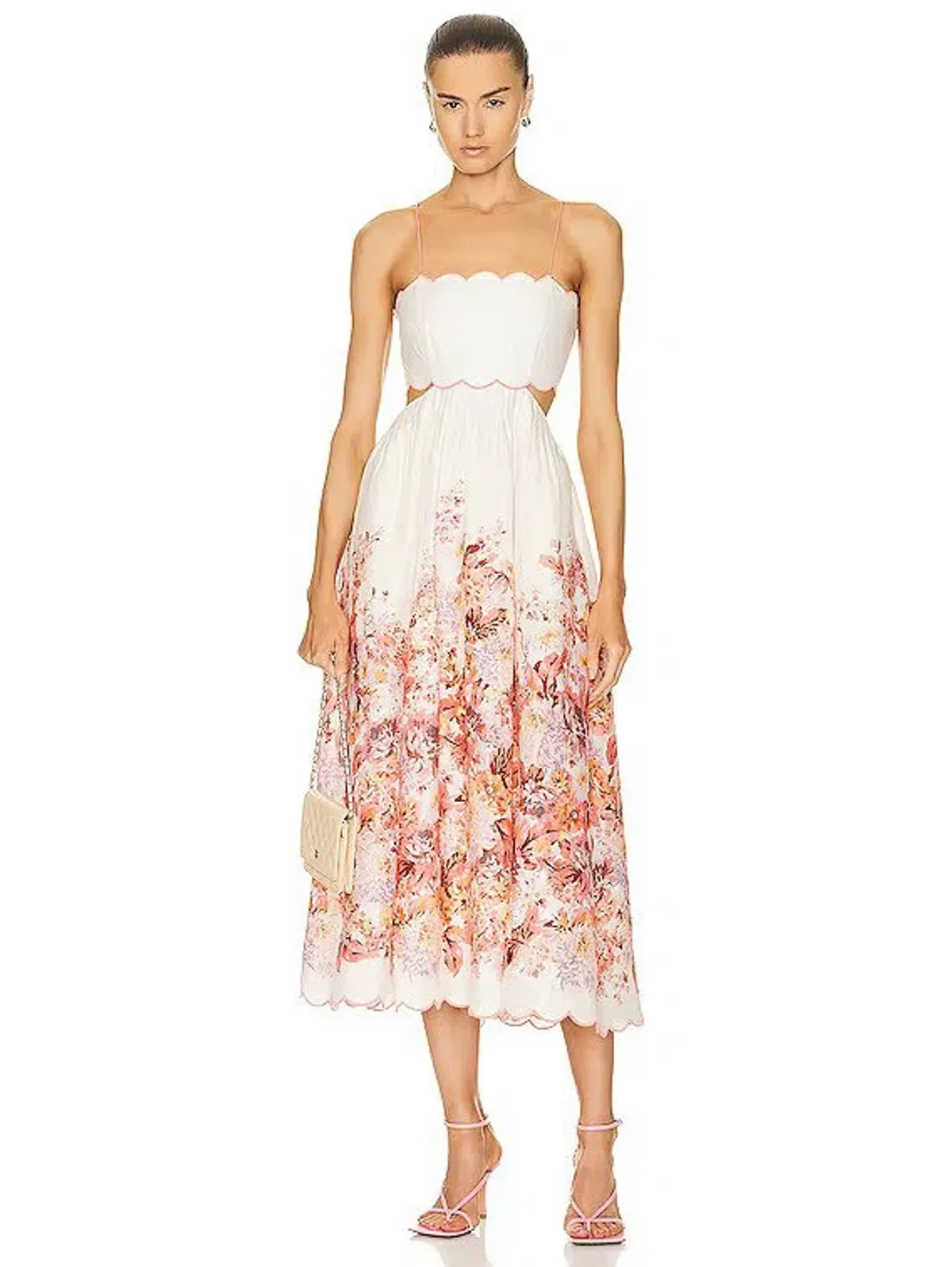 Zimmermann The Devi Scallop Midi Dress in Cream Floral Size 0/Au 8 - Image 1