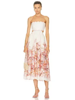Zimmermann The Devi Scallop Midi Dress in Cream Floral Size 0/Au 8 for rent on The Volte - image 1