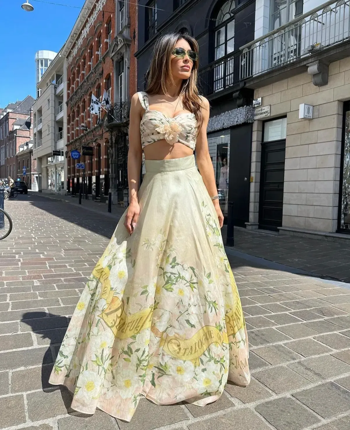 Zimmermann The Coaster Gathered Bra And Maxi Skirt In Blush Garden Floral Size 0 / AU 6 for rent on The Volte - main image