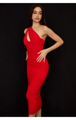 House of CB Valentina Asymmetric Cutout Midi Dress Red Size S/Au 8 for rent on The Volte - image 4