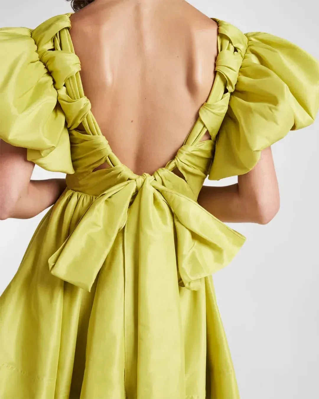 Aje Gretta Bow Back Puff Sleeve Mini Dress Green Size 10 for rent on The Volte - main image