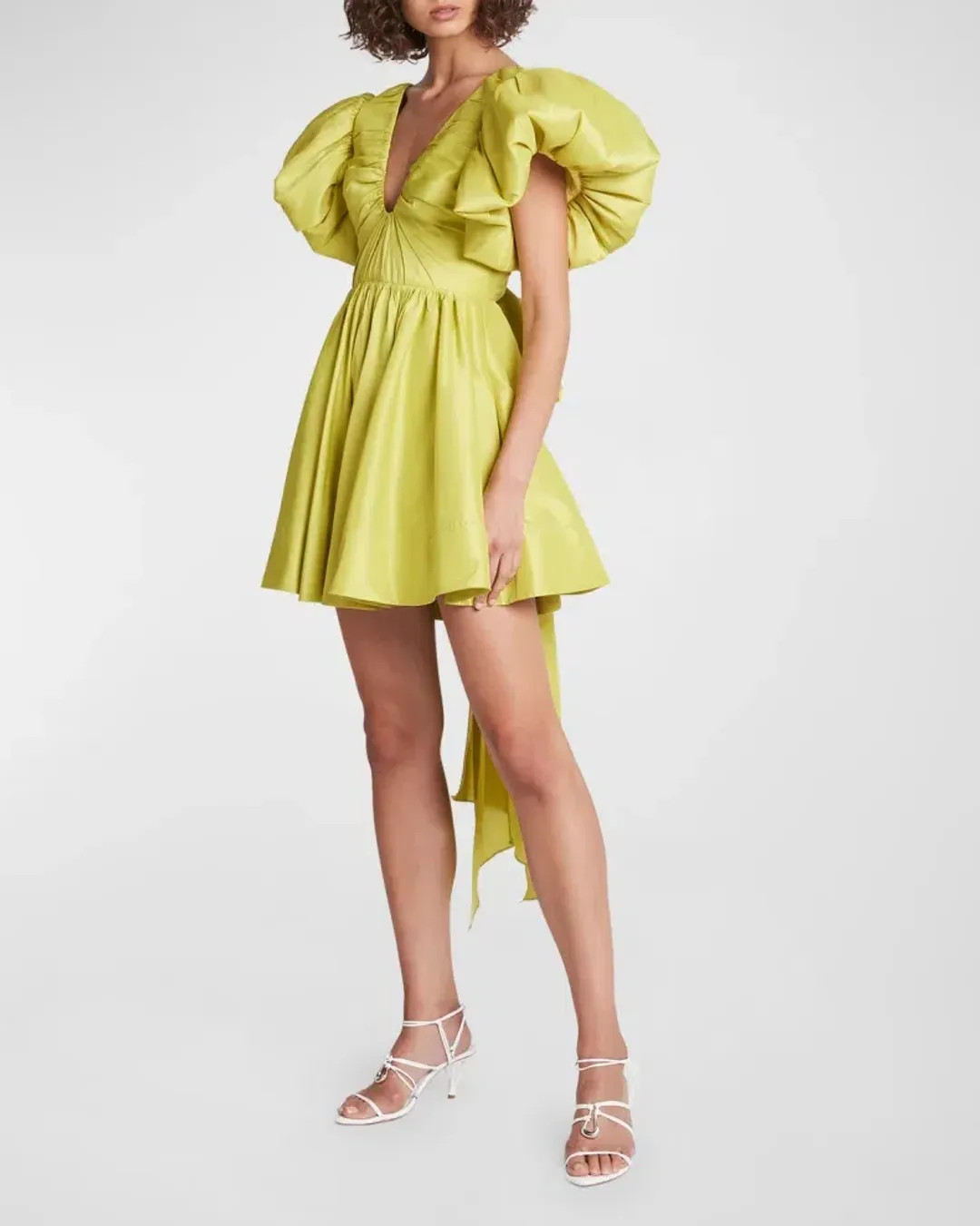 Aje Gretta Bow Back Puff Sleeve Mini Dress Green Size 10 for rent on The Volte - main image