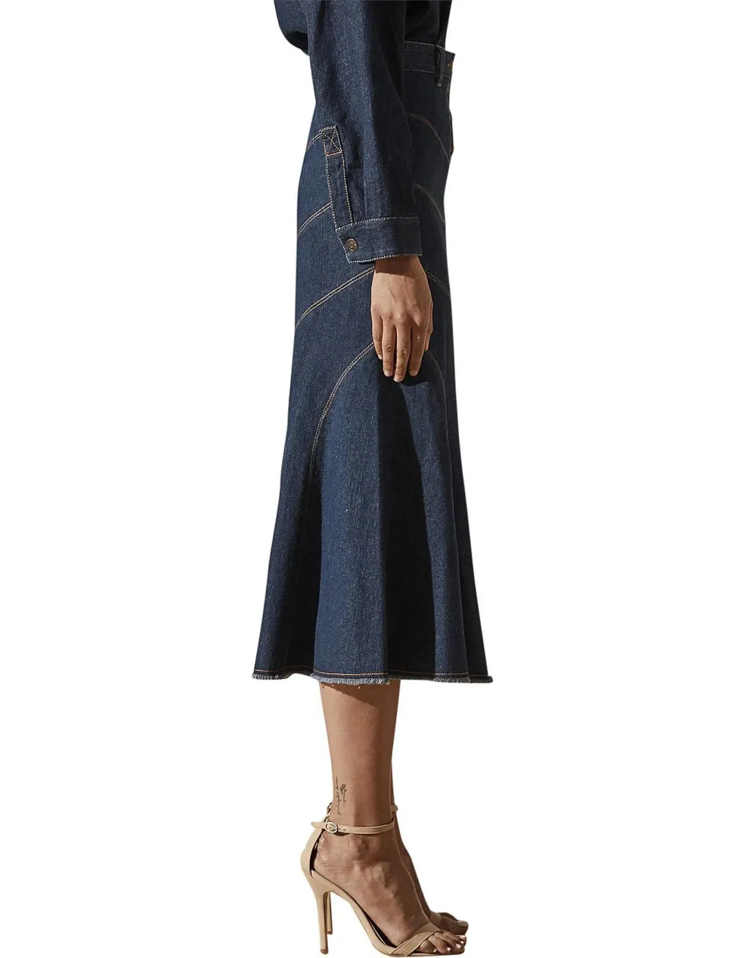 Shona Joy Emerson Contour Denim Midi Skirt Denim Blue Size 10 for rent on The Volte - main image