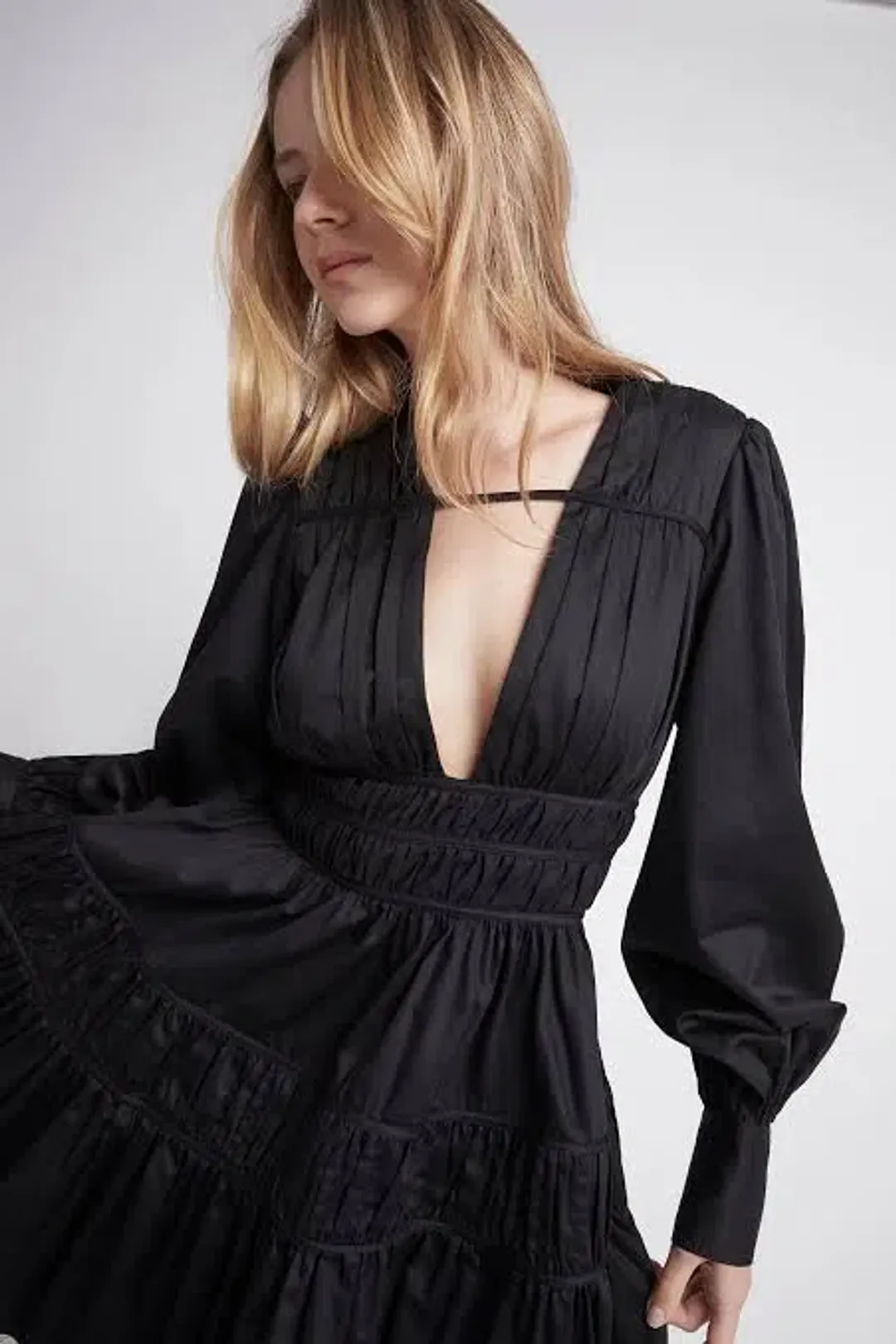 Aje Fallingwater Gathered Mini Dress Black Size 8 for rent on The Volte - main image
