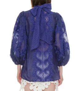 Zimmermann Brightside Knot Blouse Blue Size 0/ AU 8 for rent on The Volte - image 3