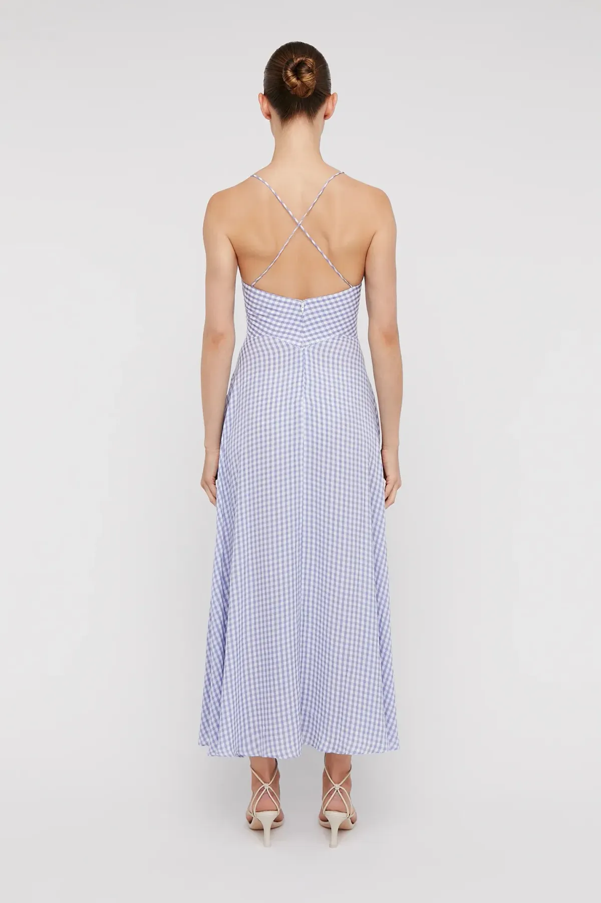 Scanlan Theodore Gingham Strappy Dress Mauve Size 8 - Image 3
