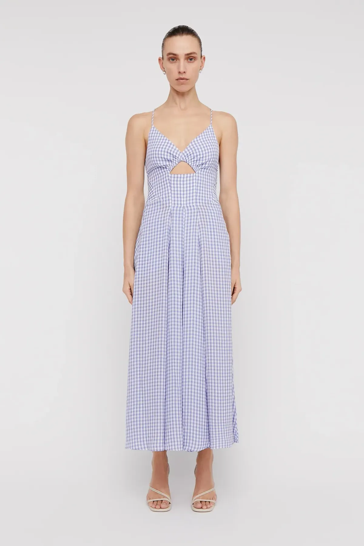 Scanlan Theodore Gingham Strappy Dress Mauve Size 8 - Image 1