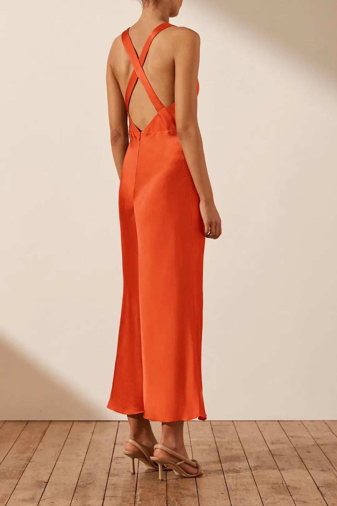 Shona Joy Milo Plunged Cross Back Midi Dress Hibiscus Size 6 for rent on The Volte - main image