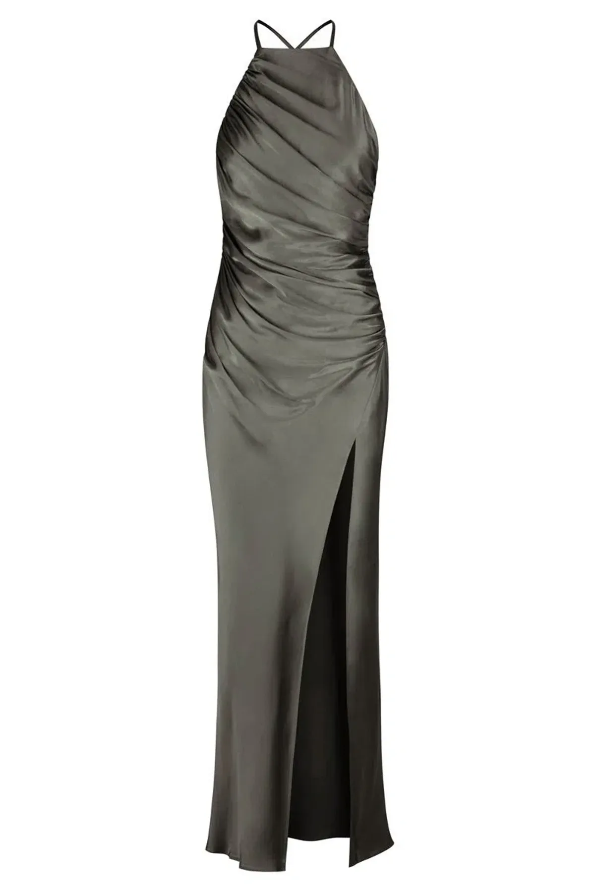 Shona Joy La Lune Gathered Square Neck Bias Midi Dress Olive Size 10 - Image 3