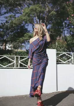 Camilla and Marc Alaine Check Midi Dress Navy/Print Size 8 for rent on The Volte - image 2