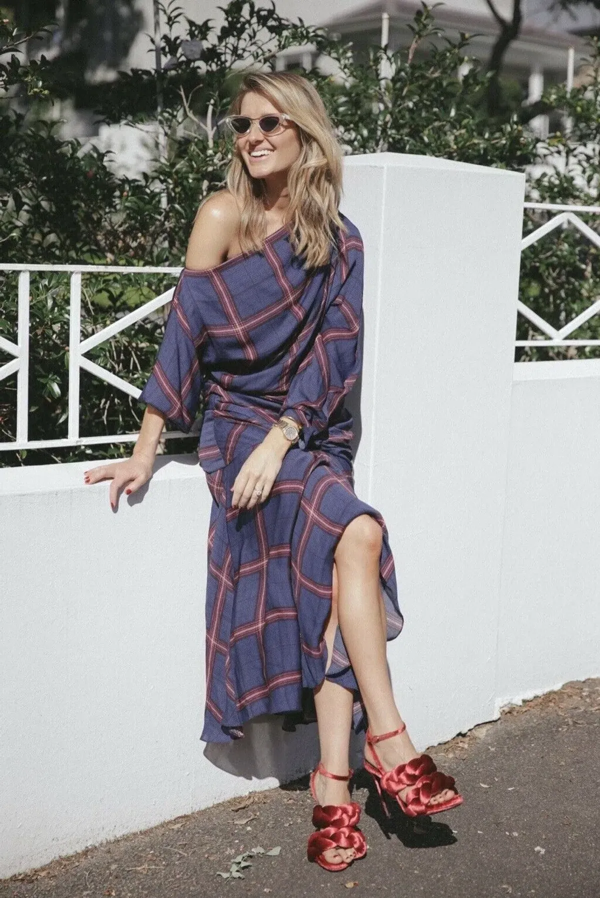 Camilla and Marc Alaine Check Midi Dress Navy/Print Size 8 - Image 1