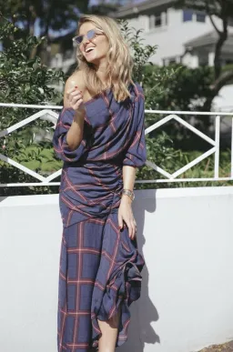 Camilla and Marc Alaine Check Midi Dress Navy/Print Size 8 for rent on The Volte - image 3
