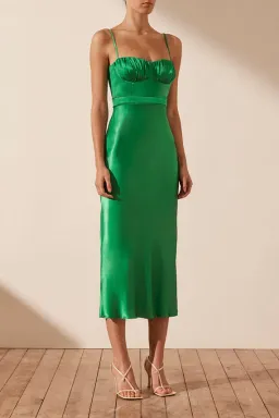 Shona Joy Lana Corded Ruched Midi Dress Tree Green Size 8 for rent on The Volte - image 1