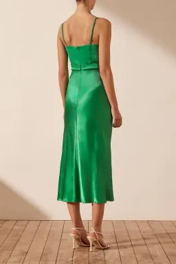 Shona Joy Lana Corded Ruched Midi Dress Tree Green Size 8 for rent on The Volte - image 3