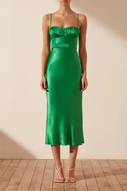 Shona Joy Lana Corded Ruched Midi Dress Tree Green Size 6 for rent on The Volte - image 2