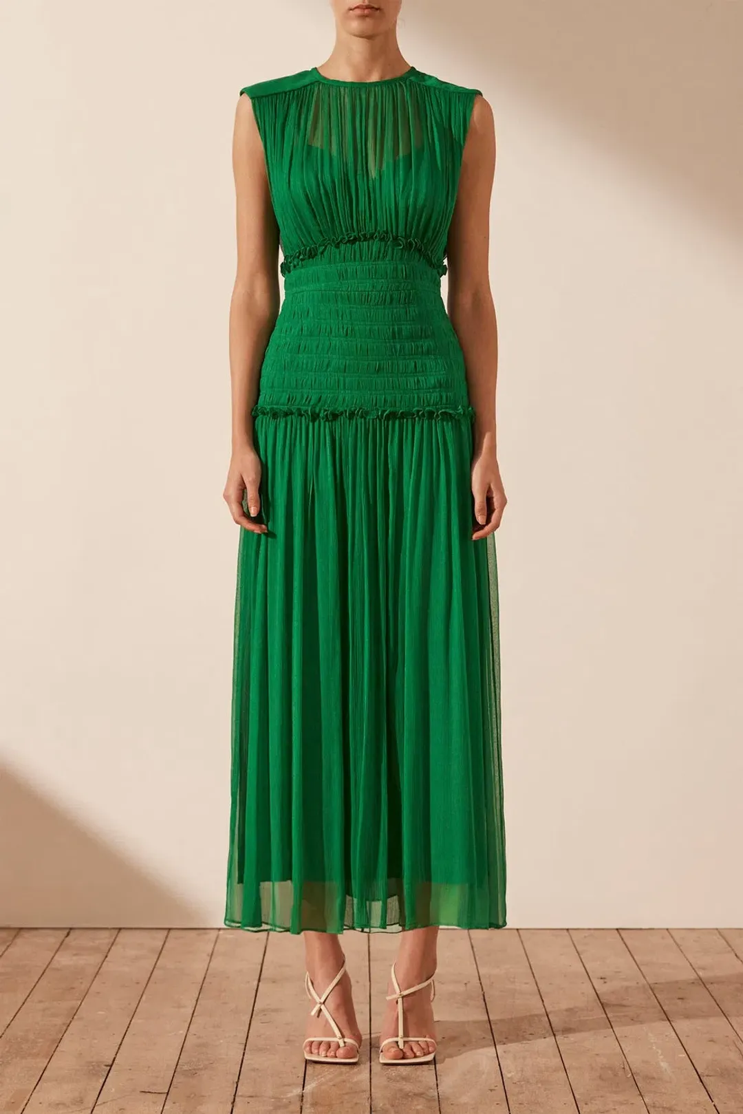 Shona Joy Malina Round Neck Midi Dress Tree Green Size 14 for rent on The Volte - main image