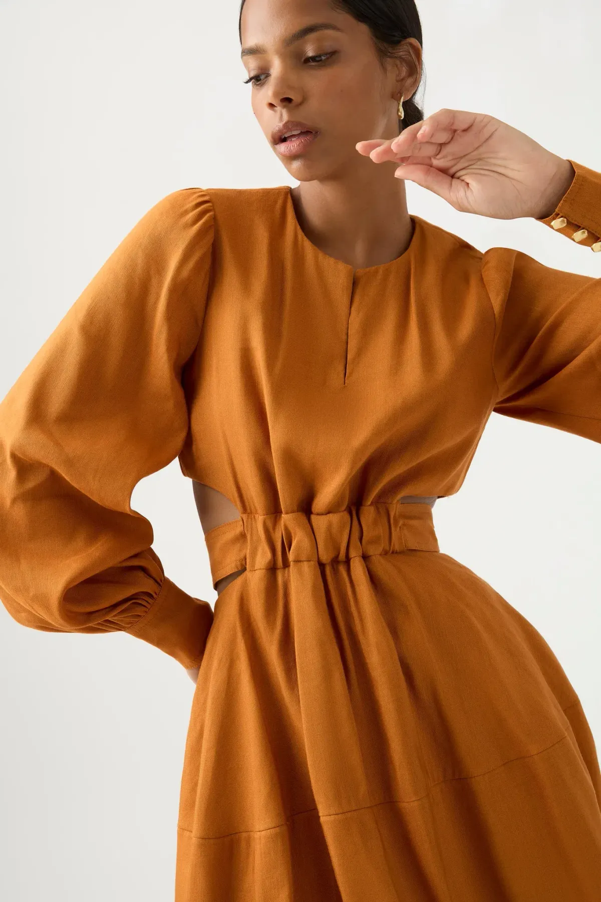 Aje Spectral V-Neck Mini Dress Chestnut Brown Size 10 for rent on The Volte - main image