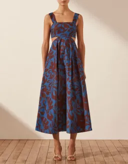 Shona Joy Catia Cut Out Midi Dress Catia Print Size 8 for rent on The Volte - image 1