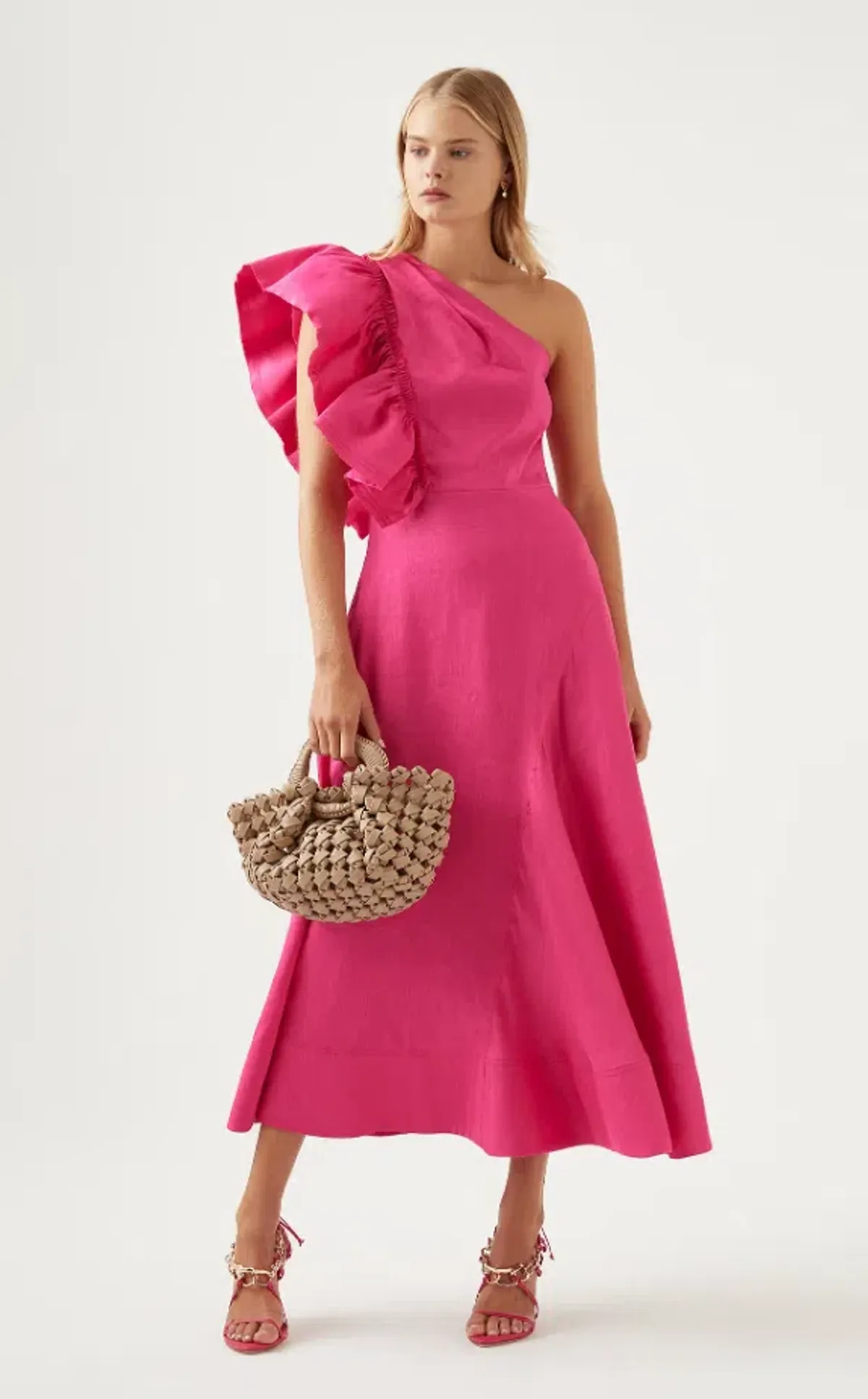 Aje Bonjour Asymmetric Midi Dress Fuchsia Size 16 - Image 2