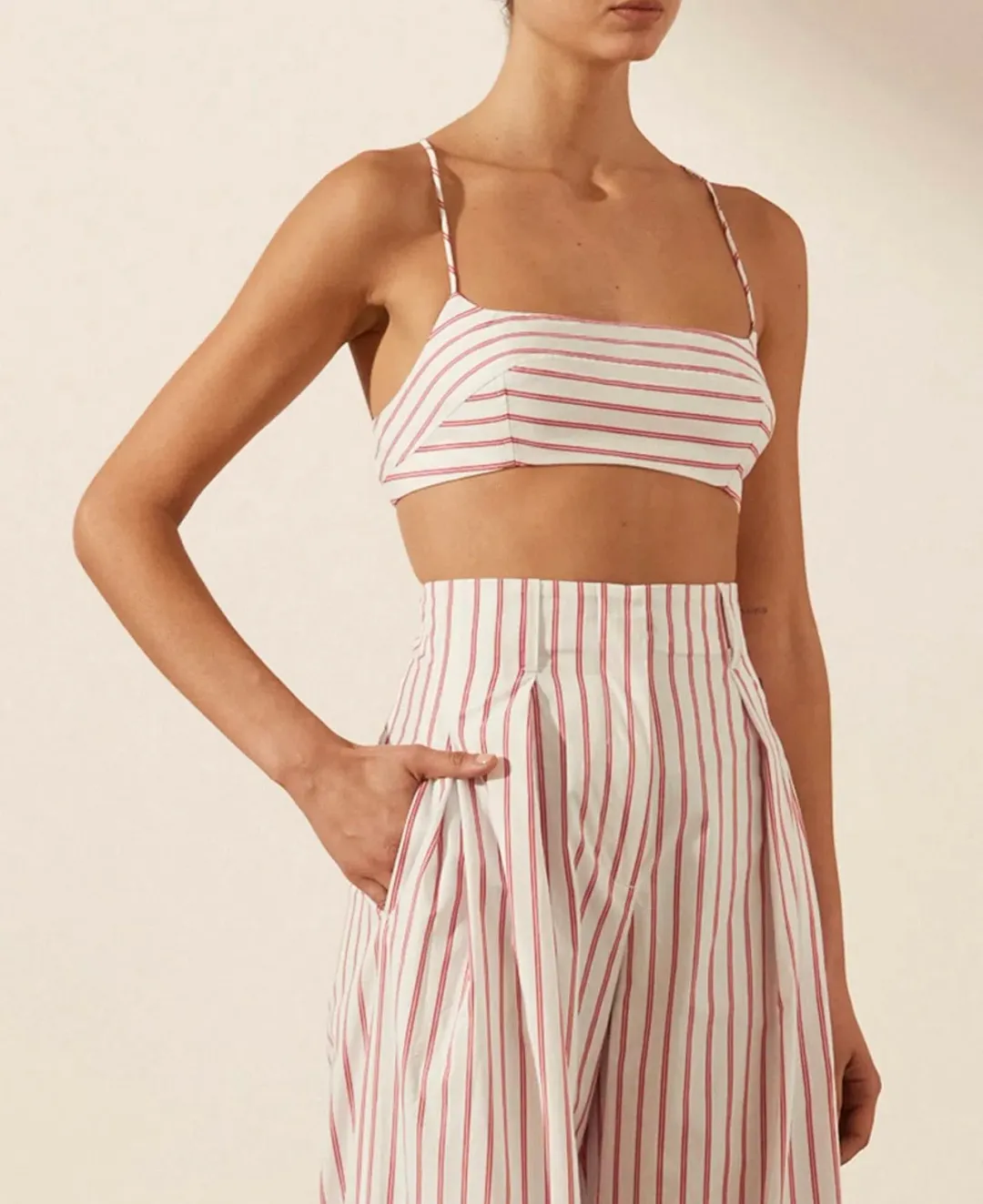 Shona Joy Tie Back Bralette & High Waist Pants Set Ribiero Size 6 for rent on The Volte - main image