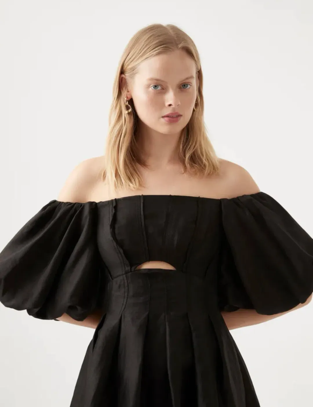 Aje Eugenie Off Shoulder Midi Dress Black Size AU 8 for rent on The Volte - main image
