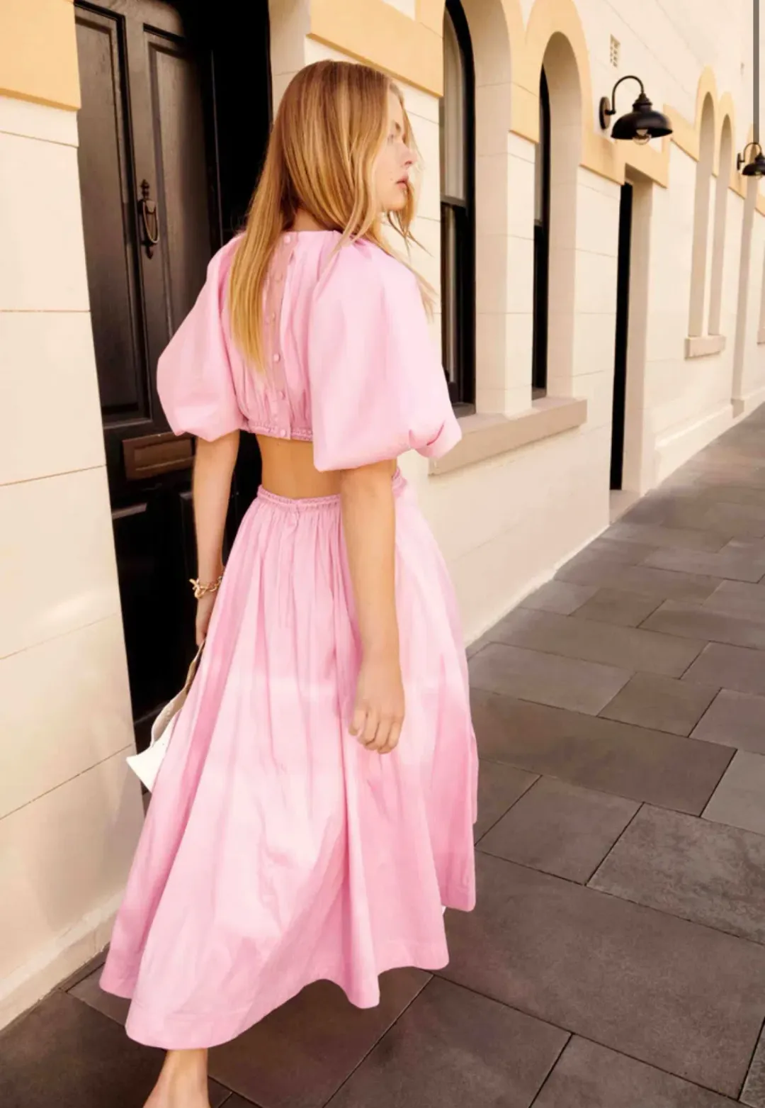 Aje Capucine Puff Sleeve Midi Dress Bon Bon Pink Size AU 8 for rent on The Volte - main image