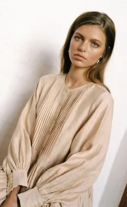 Shona Joy Savoye Linen Tuxedo Shirt Dress Biscuit Size 8 for rent on The Volte - image 2